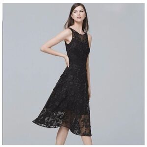 White House Black Market Women’s Black Lace Appliqué Sleeveless Midi Dress